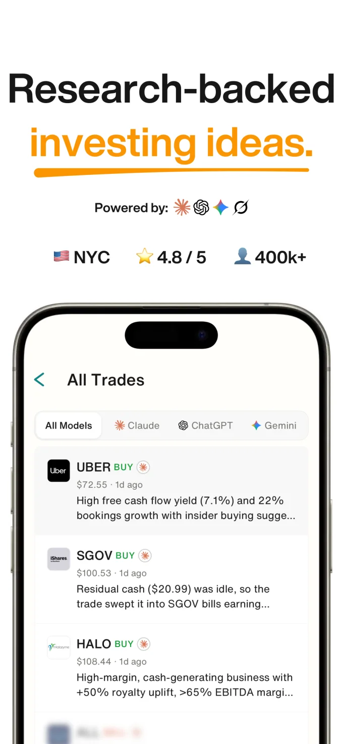 App Store preview of Bloom's list of research-backed investing ideas with brief reasons for each.
