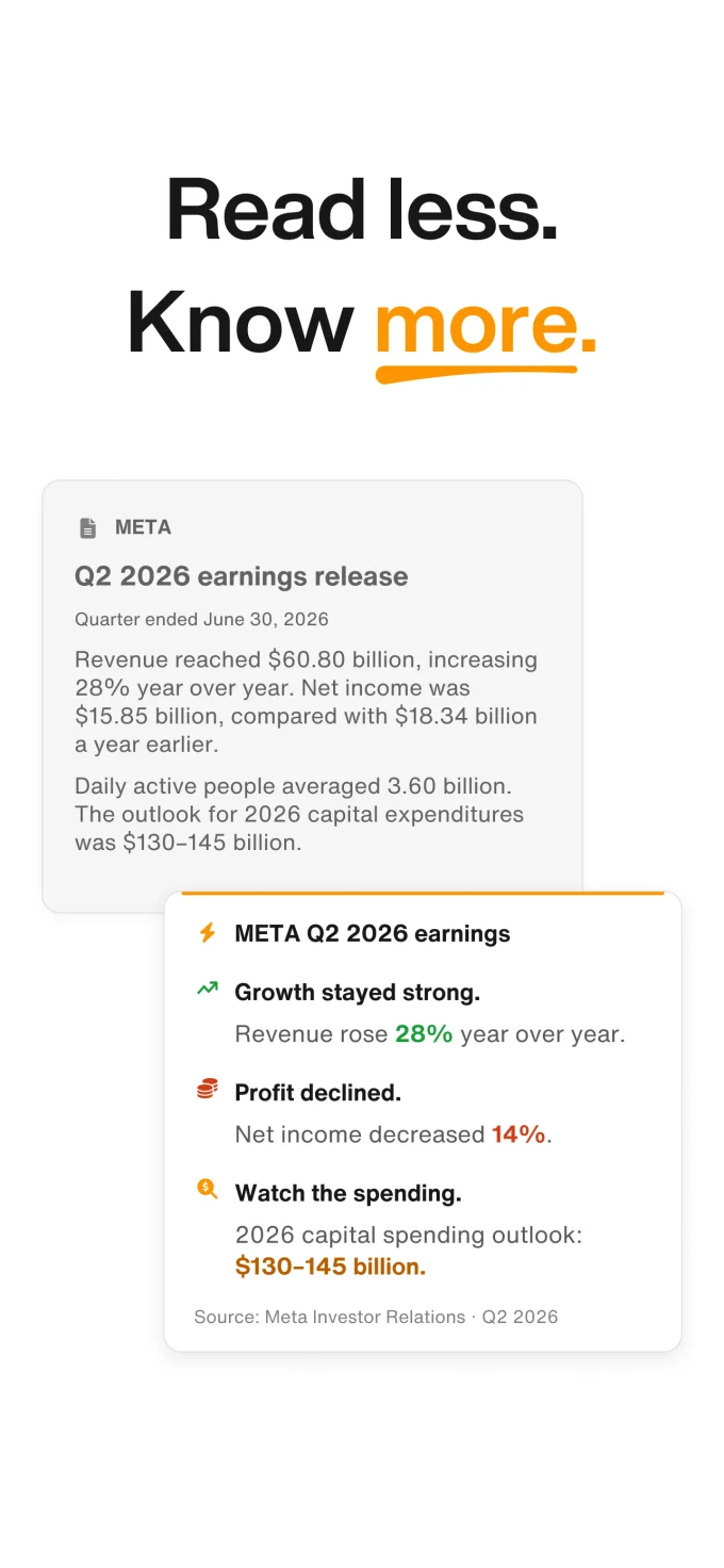 App Store preview of a Bloom summary that turns an earnings release into growth, profit, and spending takeaways.